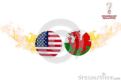 Football world cup 2022 United states vs wales flags in a soccer ball Editorial Stock Photo