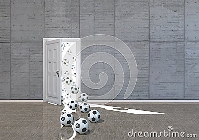 Footballs In The Door Stock Photo