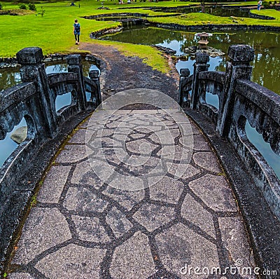 Footbridge Across Waihonu Pond Stock Photo