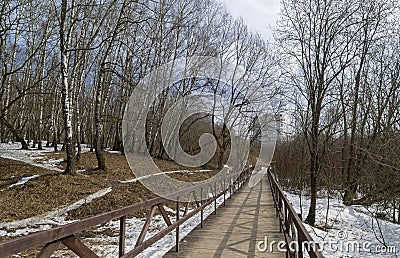 A footbridge at the bottom of a small ravine Stock Photo