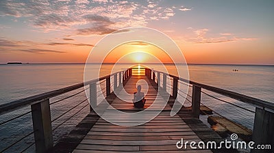 Footbridge sea beach meditation journey calm hormone Stock Photo