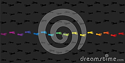 Footmark Against The Current Opposite Direction Rainbow Colored Track Vector Illustration