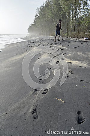 Footmarks of a man at beach Editorial Stock Photo