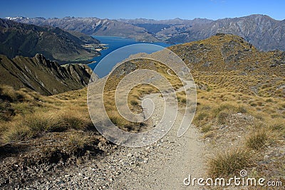 Footpath above lake Hawea Stock Photo