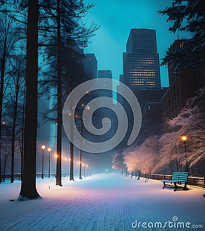 Footpath in a fabulous winter city park Stock Photo