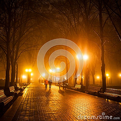 Footpath in a fabulous winter city park. Stock Photo