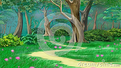 Footpath in a Fairy Tale Green Summer Forest Stock Photo