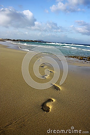 Footprint on the beach Stock Photo