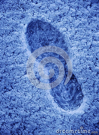 Footprint Bootprint in Fresh Snow Cold Track Walking in Winter Stock Photo