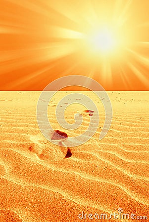 Footprint in the desert Stock Photo