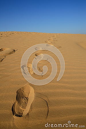 Footprint in desert Stock Photo