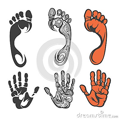 Footprint and hand print silhouettes Vector Illustration