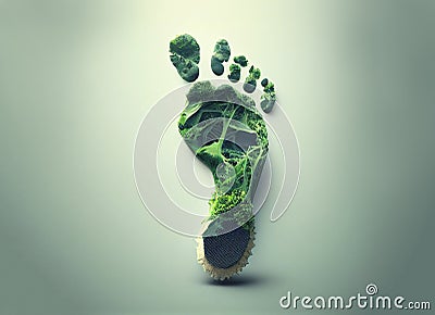 Leaves and flowers arranged in the form of a foot ongreen background Cartoon Illustration