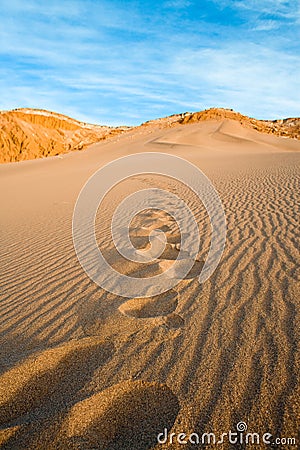 Footprint on a sand dune at Valle de la Muerte in the Atacama Desert Stock Photo