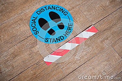 Footprint sign for stand in shopping mall. Stock Photo