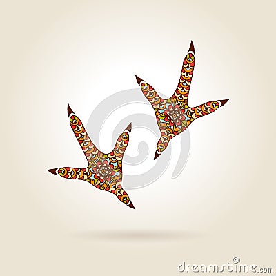 Footprint Stylized Rooster in Color Vector Illustration