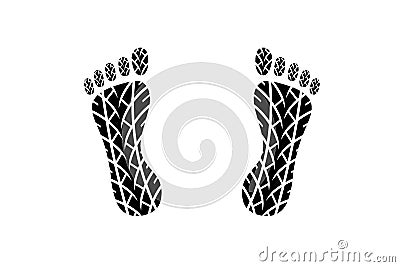 Footprint with Tire tread pattern Stock Photo