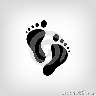 Footprint vector icon isolated on grey background. Black silhouette of feet print. Vector illustration. Vector Illustration