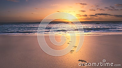 Footprints on the beach Stock Photo