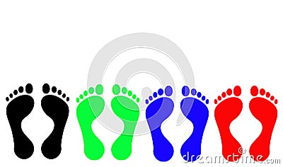 Footprints: Black, Green, Blue, Red Stock Photo