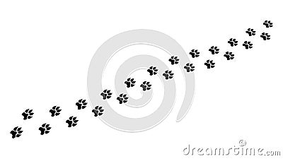 Footprints chain large animal clipart. Powerful black prints predatory beast with wide paws and sharp claws leaving. Vector Illustration