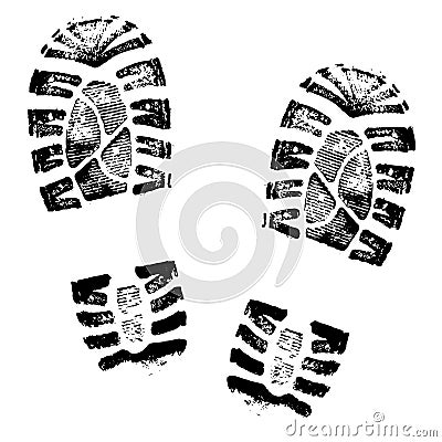 Footprints human shoes silhouette on white background. Vector Illustration