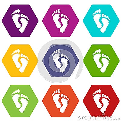 Footprints icons set 9 vector Vector Illustration