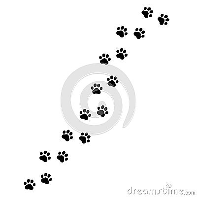Footprints for pets, dog or cat. Pet prints. Paw pattern. Foot puppy. Black silhouette shape paw print. Footprint pet. Animal trac Vector Illustration