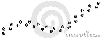 Footprints for pets, dog or cat. Pet prints. Paw pattern. Foot puppy. Black silhouette shape paw print. Footprint pet. Animal trac Vector Illustration