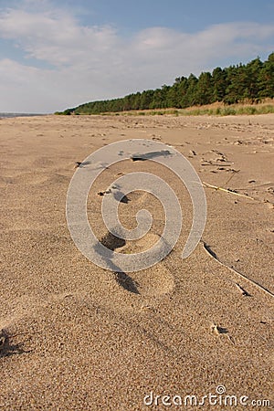 Footprints in the sand of the beach of the Baltic coast Stock Photo