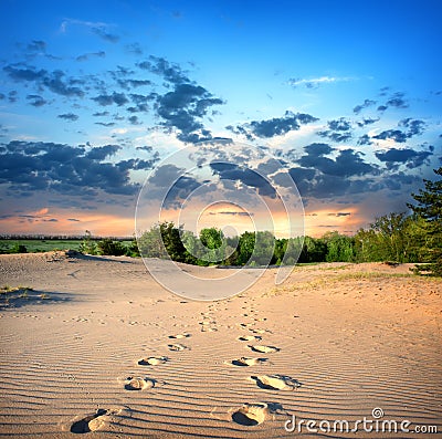 Footprints in the sand Stock Photo