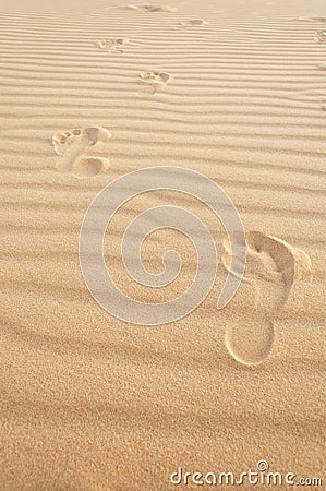 Footprints in the sand. White sand dunes. Mui Ne. Stock Photo