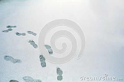 Footprints on the snow Stock Photo