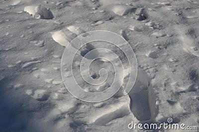 Deep shoeprints in the fresh snow Stock Photo