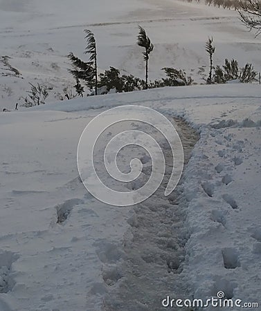 Footprints on the snow Stock Photo