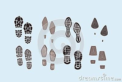 Footprints and various soles concept Vector Illustration