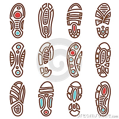 Footprints vector icons of boot shoe sole track print Vector Illustration