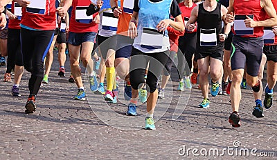 footrace and many people in the city Stock Photo