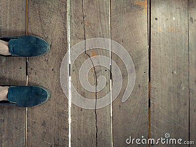 Foots on wooden floor, textures, interiors Stock Photo