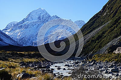 Footsteps of Lord of the Rings: Mount Cook New Zealand Stock Photo