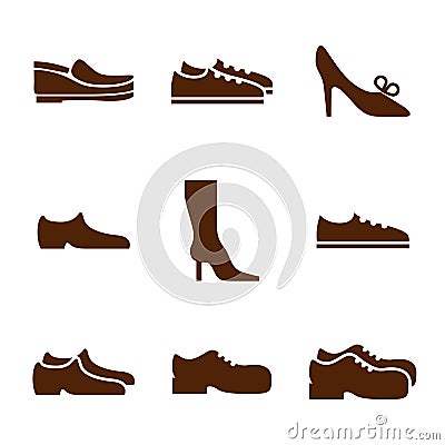 Footwear icon set, vector collection of shoes pictograms. Vector Illustration