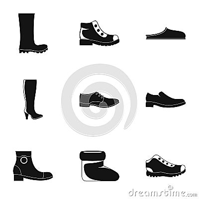 Footwear icons set, simple style Stock Photo