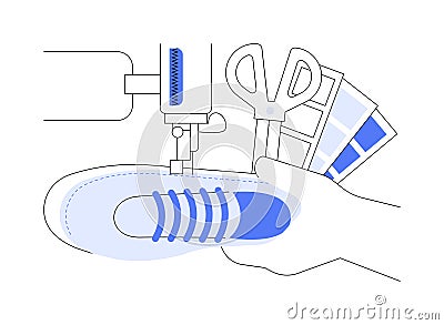 Footwear sewing abstract concept vector illustration. Vector Illustration