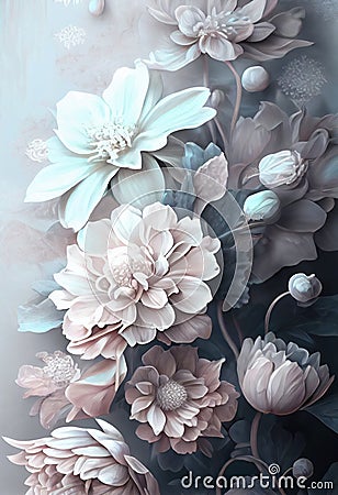 Forbidden Beauty: A Painting of Flowers in Soft, Cool Tones Stock Photo
