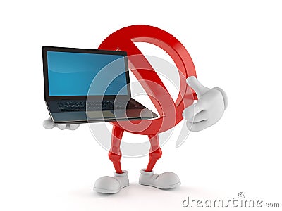 Forbidden character holding laptop Cartoon Illustration