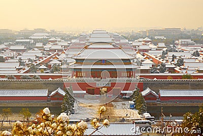 Beijing Forbidden city in snow, China Stock Photo