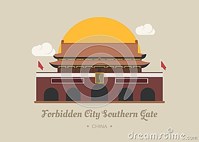 Forbidden City Southern Gate , china Vector Illustration