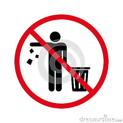 Forbidden Drop Rubbish Silhouette Icon. Do Not Throw Trash Glyph Pictogram. Warning Please Drop Litter in Bin Sticker Vector Illustration