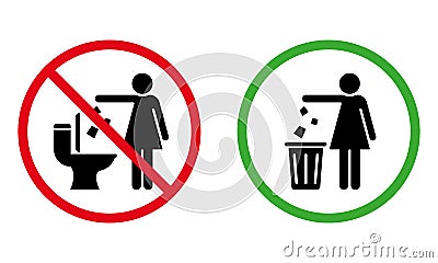 Forbidden Drop Rubbish Silhouette Sign. Please Keep Clean Sticker. Warning Throw Waste to Basket. Allowed Throw Litter Vector Illustration