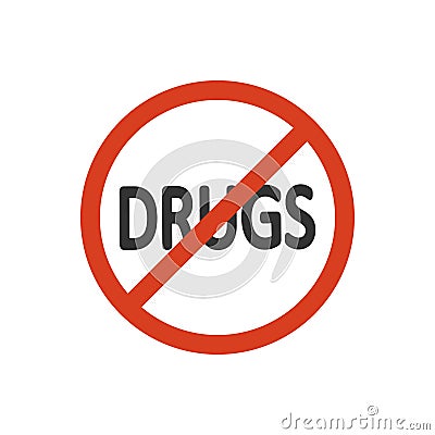 Forbidden drugs icon. No narcotic symbol. Sign stop doping vector Cartoon Illustration